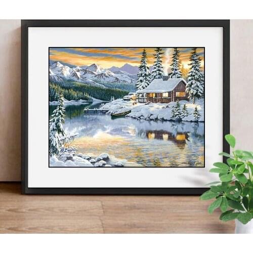 5D DIY Diamond Painting Snow Full Square Winter Picture Of Rhinestone Diamond Embroidery Scenic Christmas Home Decor