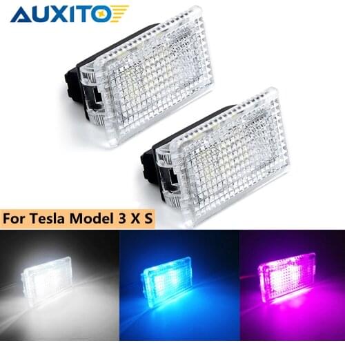 AUXITO 2x Led Auto Lamp 12V Car Interior Trunk Frunk Lights Blue Pink Purple White Footwells Puddle Lamps For Tesla Model 3 X S