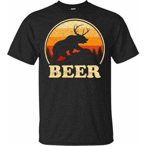 Bear Deer Funny Beer Retro Vintage Black T-Shirt For Men S-5Xl Retro O Neck Tee Shirt