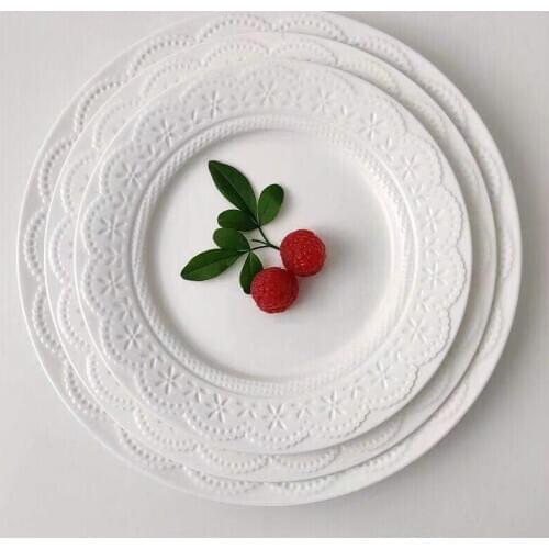 White small floral lace embossed tray Nordic ins atmospheric dessert afternoon tea tray platos plate plateau de service