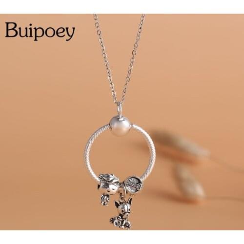 Buipoey Fashion Cartoon Animal Dog Pendant Necklace Silver Color Sport Boy Charm Necklace For Men Kids Childrens Party Jewelry