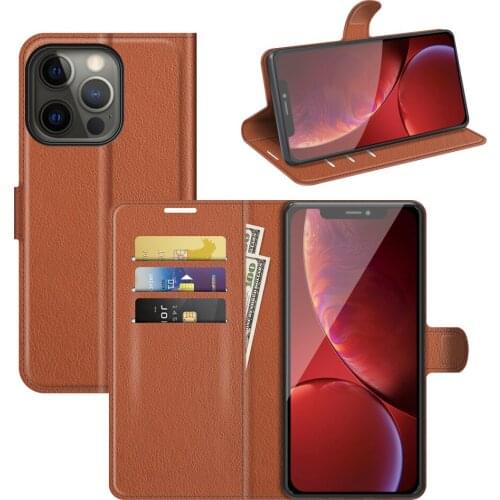 300pcs/lot Flip Magnetic PU Leather Wallet Stand Case For Iphone 13 Pro Max Mini Lychee grain