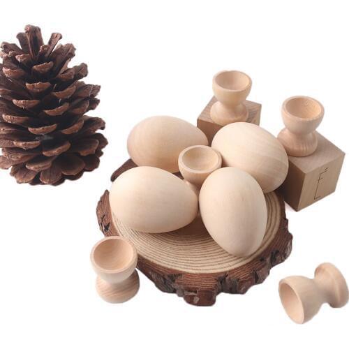 2pc Wooden Egg Cups Easter Egg DIY Unfinished Crafts Smooth Surface Wooden Teething Toys Baby Gifts Wood Painting Blocks Toys