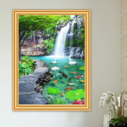DIY 5D Diamond Painting Waterfall Landscape Cross Stitch Kit Full Drill Embroidery Mosaic Art Picture of Rhinestones Decor Gift