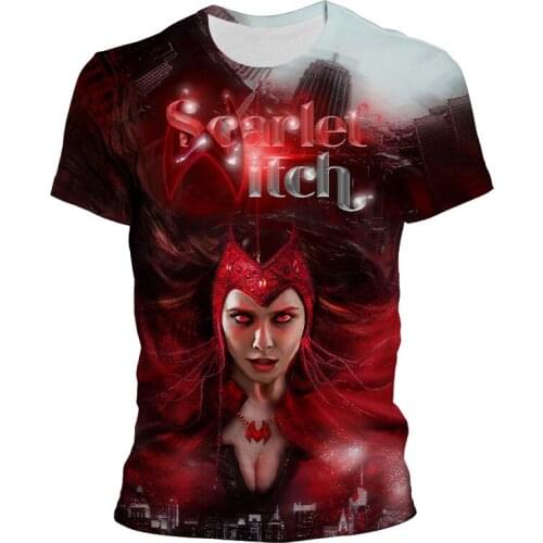 Marvel Scarlet Witch 3D Print Womens T-shirt Summer Short Sleeve Children Clothing Cool Streetwear Mens Tee Shirts