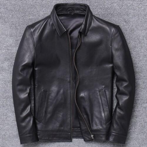 Haining Genuine Clothing Dad Dress Middle Age Mens Sheep Skin Leather Jacket Daily Leisure Time Short Fund Vintage