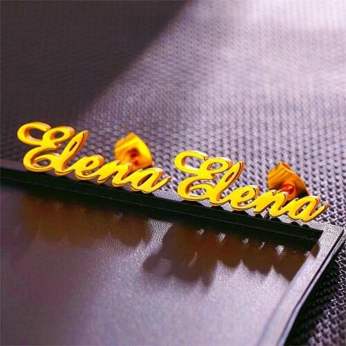 Personalize Initial Custom Name Earrings for Women Handmade Custom Nameplate Anti Allergy Stainless Steel Stud Earrings