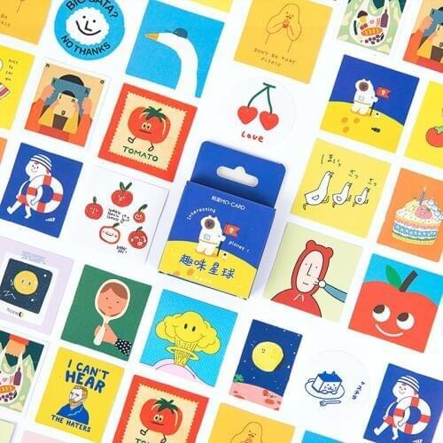 46pcs\box Funny Planet Adhesive Paper Stickers Flakes Kawaii Planner Scrapbooking Stickers Stationery School Supplies Escolar