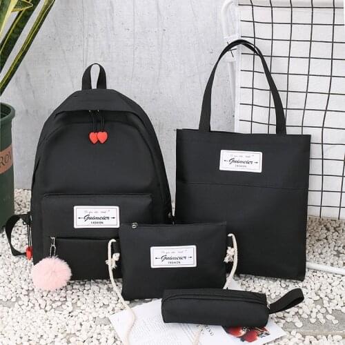 4 piece set Casual Backpacks Cute New School Bags For Teenager Girls Women Backpack Solid Color Large Laptop Shoulder Bag
