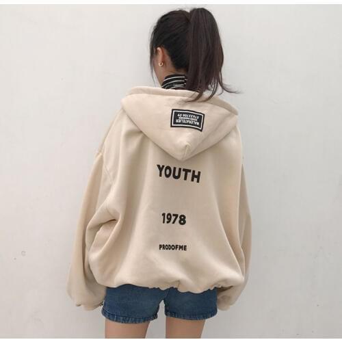 2020 Autumn Womens Korean Harajuku Coa Zipper Hooded Loose Back Letters Jacket Female Cute Japanese Kawaii Loose Coat for Women