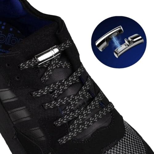 1 Pair Magnetic Shoelaces Elastic Reflective Metal locking No Tie Shoelace Running At Night Leisure Sneakers Lazy laces Unisex