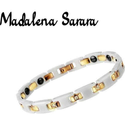 MADALENA SARARA Premium Titanium Steel Ceramic Energy Bracelet Magnetic Germanium Magnets Negative Ions Inlaid Heathy For Body