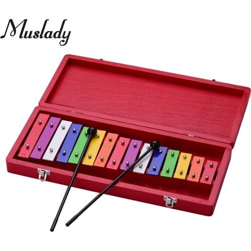 Muslady 15 Keys Glockenspiel Xylophone Colorful Early Educational Musical Percussion Instrument with Case Mallets