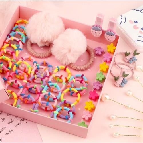 Candy Cartoon Nylon Small Elastic Hairband Colorful Solid Hairball Cute Waterdrop Hairpin Lovely Girl Women Hair Accessories Set