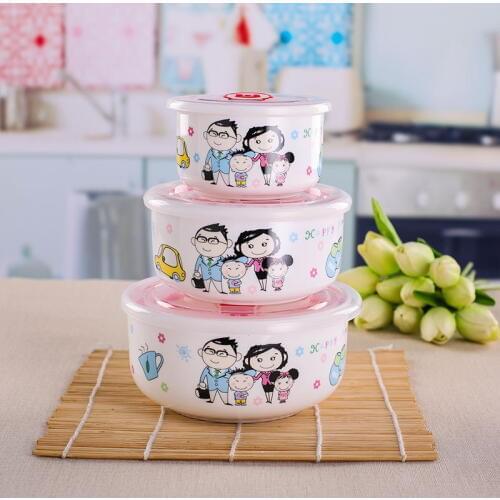 Three-piece set, bone china chinese soup bowl, ceramic bowl, food thermos container for lunch, pottery dinnerware set, family