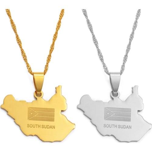 Anniyo South Sudan Map Pendant Necklaces Gold Color South Sudanese Maps Jewelry Necklace #000621
