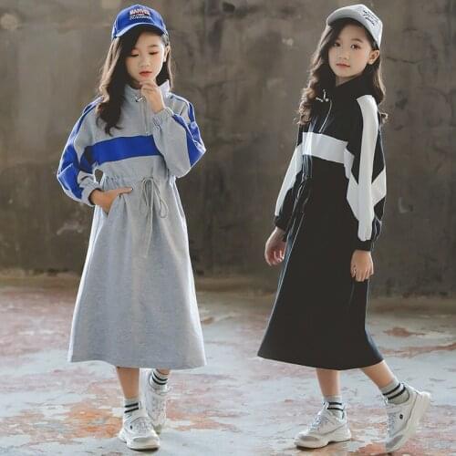 Baby Girls Dress Autumn New 2020 Children Cotton Dress Two Colors Patchwork Long Sleeve Toddler Sweatshirt Dress Leisure,#5309