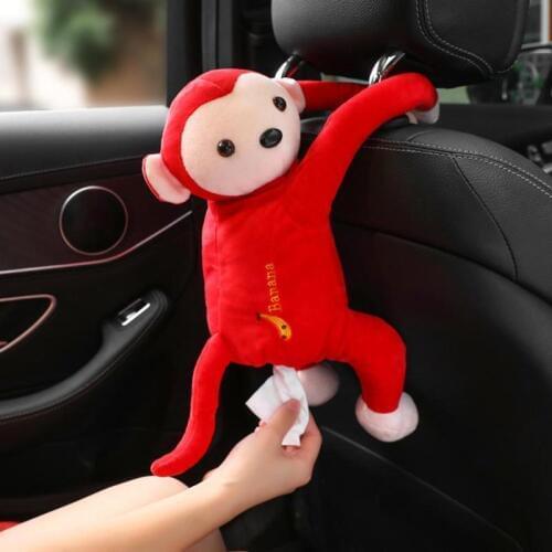 Portable Paper Napkin Box Animal Monkey Soft Plush and PP Cotton Lovely Personality Car Hanging Cartoon Tissue Cover Holder