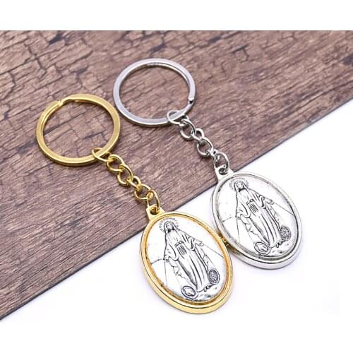 Religious Holy Virgin Mary Pendant Key Ring Catholic Keychain Keyring Prayer Jewelry Gift for Women Men Car Bag Accessories