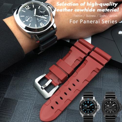 24mm 26mm Waterproof Rubber Silicone Watch band Replacement for Panerai PAM441 111 01359 Steel Pin buckle strap Mens Bracelets