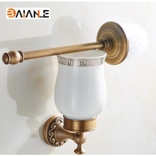 Luxury Antique brass Finish Toilet Brush Holder With Ceramic Cup/ Household Products Bath Decoration Bathroom Accessories