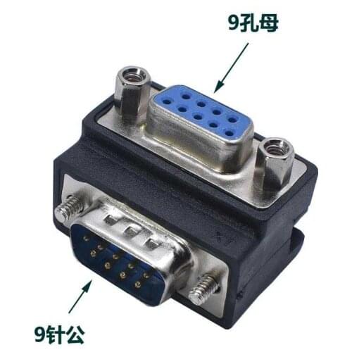 RS232 DB9 Pin Serial Adapter, Right Angle 90 Degree Elbow Male to Female Conversion Head with Screws Can Be Fixed