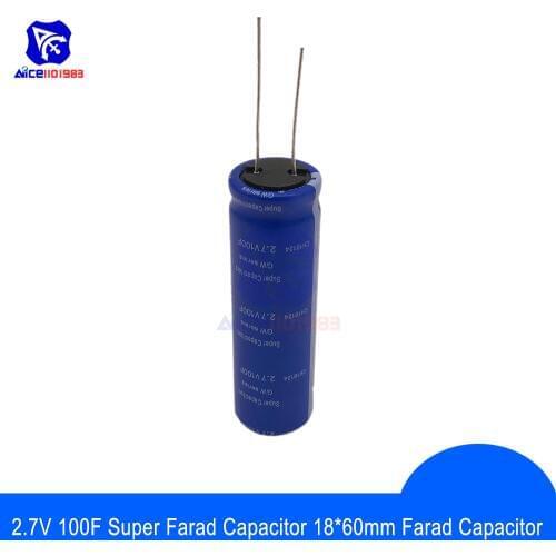 Super Farad Capacitor 2.7V 100F 18*60mm High Frequency Low ESR 2.7V100F Super Capacitor for Car Stereo Speaker Battery