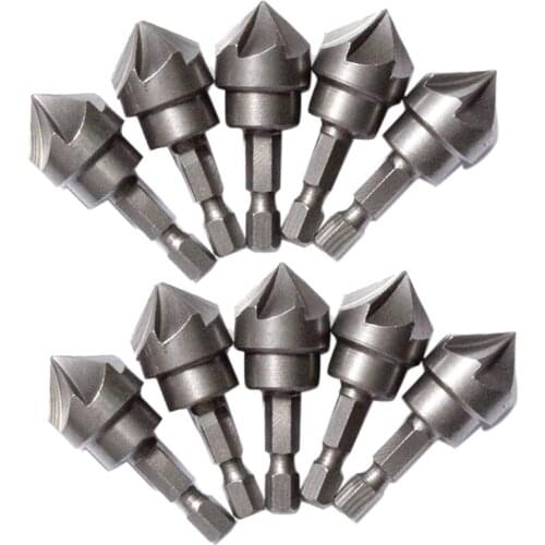 SHGO HOT-10Pcs 90 Degree Countersink Drill Chamfer Bit 1/4 inch Hex Shank 6 Flute Deburring Drilling Woodworking Remove Burr Too