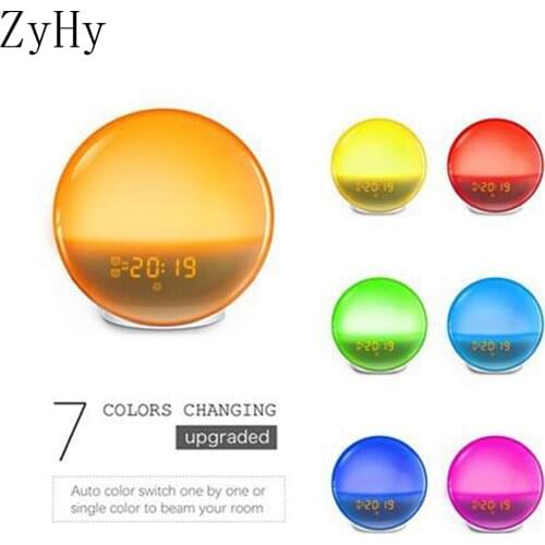 Wake-Up Light Dual Alarm Clock With Sunrise Analog Sleep Auxiliary FM Radio Night Light 7-Color Bedroom Night Light Alarm Clock