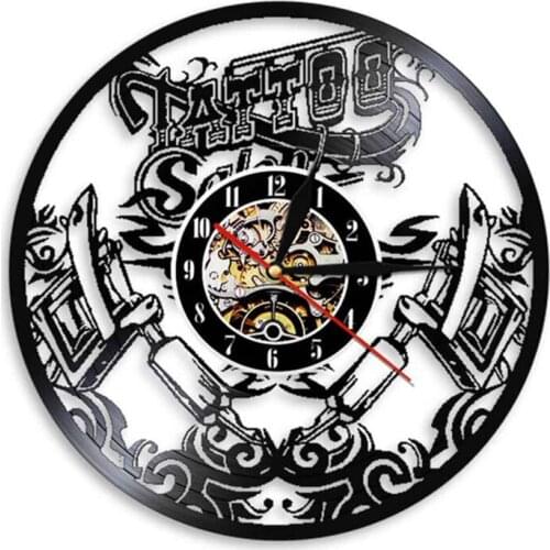 Tattoo Studio Wall Sign Tattoo Salon Vinyl Record Wall Clcok Tattoo Shop Tattoo Machine Wall Art Decor Hipster Men Gift Idea