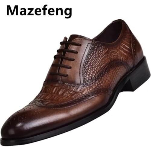 Luxury Men Oxford Shoes Crocodile Skin Prints Classic Style Dress Leather Shoes Coffee Black Lace Up Pointed Toe Formal Shoe Men