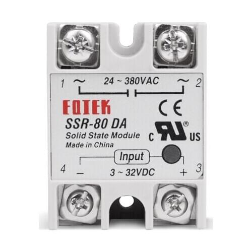 SSR 80DA Solid State Module Relay 80A Single Phase 3-32V 12V DC To 24-380V 220V AC For Temperature Controller