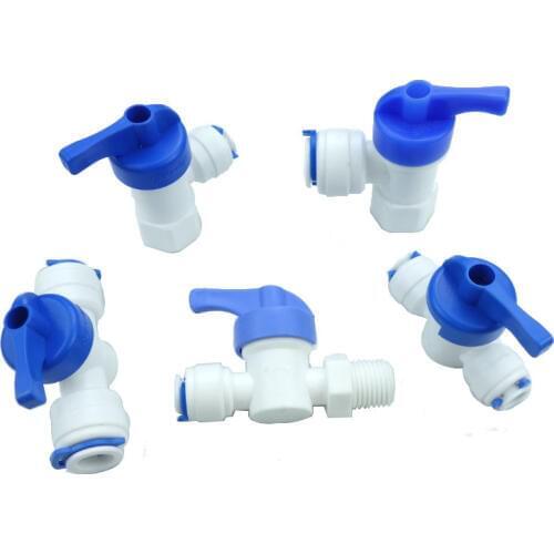 1/4" 3/8"OD Angle or Straight Plastic Ball Valve For Water Purifier Reveser Osmosis Aquarium System All Size
