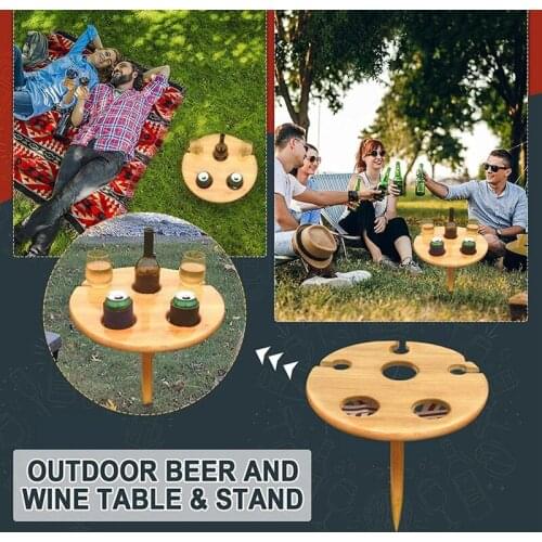 Outdoor Wine Table Wooden Portable Wine Picnic Table Wine Glass Racks Collapsible Racks Beach Snack Table Cheese Board
