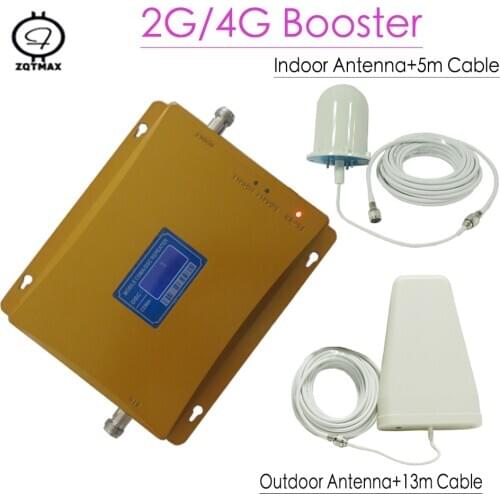 ZQTMAX 2g 3g 850MHz cellular signal booster CDMA 850 DCS 1800 repater 4G LTE mobile signal amplifier band 5 band3 + LDPA Antenna