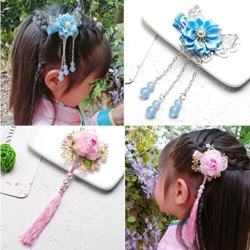 Multi style child Girls Hair Clips Hairpins Chinese Traditional Princess Tassels Flower Hairgrips Children Kids Hair Accessories