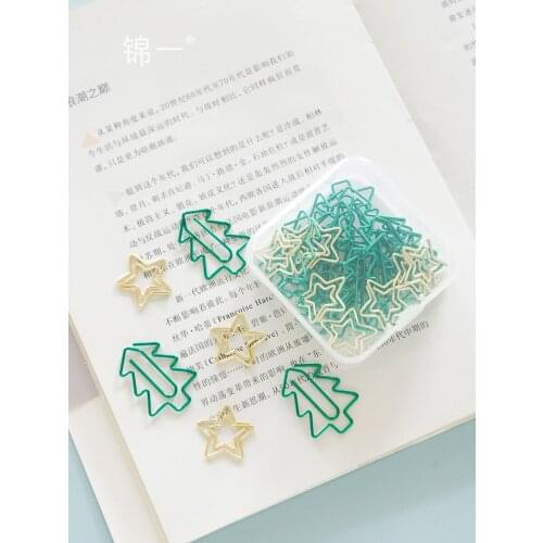 Star Tree Christmas Special Shaped Rose Gold Boxed Paper Clip Geometric Shape Bookmark Cute Paper Clips Decorative Clip Paper