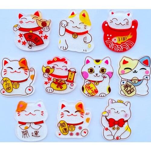 10 Cute Cartoon Zhaocai Cat Series Acrylic Kawaii Flat Bottom Scrapbook DIY Crafts Decoration Accessories 070