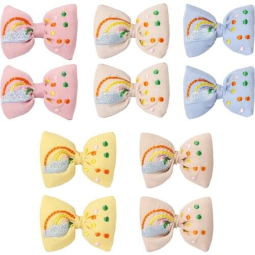 10pcs/Lot Children Cute Cartoon Embroidery Rainbow Bow Ornament Hair Clips Girls Lovely Barrettes Hairpins Kids Hair Accessories