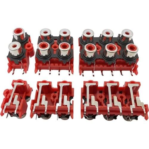 5Pcs/lot 2P 4P 6Pin RCA Female Audio Video Plug AV Connector RCA Socket Red PCB Parts