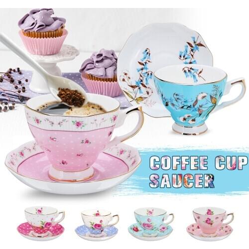 6 style 240ml blue pink porcelain fashion British bone china coffee cup and saucer ceramic flower tea set tea cup and saucer set