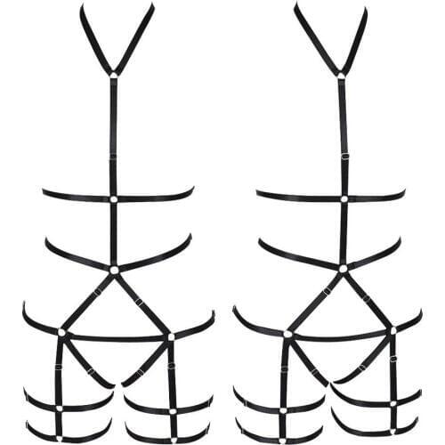 Black Garter Belts Body Cage Neck Strappy Lingerie Punk Gothic Plus Size Elastic Dance Party Clothing Sexy Women Harness Set