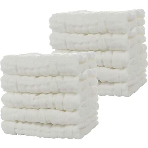 Baby Muslin Bath Towels, 10 Pack Of Reusable Soft Absorbent Cotton Baby Face Towel, for Babys Delicate Skin White