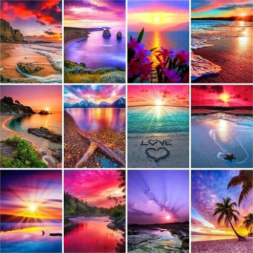 Evershine Full Square Round Diamond Embroidery Seaside Cross Stitch 5D Diamond Painting Landscape Rhinestone Pictures Crafts Kit