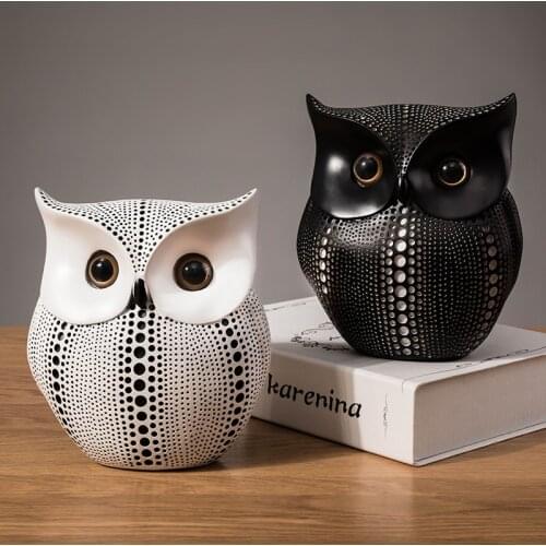 Nordic Black White Owl Statue Home Decoration Accessories Modern Creative Resin Figurines Office Decoration Abstract Sculpture