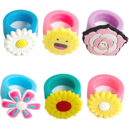 6 Styles/set Cute Cartoon Kids Rubber Ring For Boys Girls Party Favor