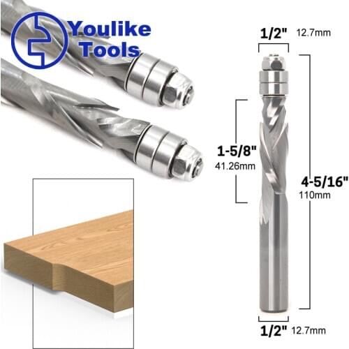 Flush Trim Solid Carbide Spiral top bearing cnc Router Bits 1/2" Shank compression-cut end mill bits face wood milling cutter