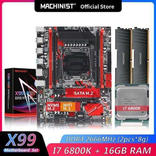 MACHINIST X99 motherboard LGA 2011-3 set kit Intel core I7-6800K CPU processor DDR4 16G(2*8G) 2666MHZ RAM Memory X99-RS9