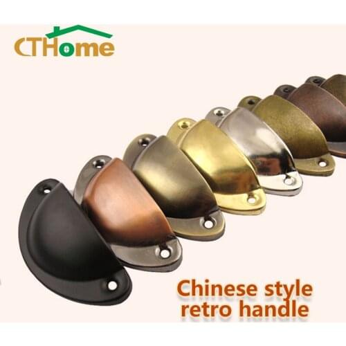 CTHome Retro Metal Kitchen Drawer Cabinet Door Handle And Furniture Knobs Handware Cupboard Antique Brass Shell Pull Handles