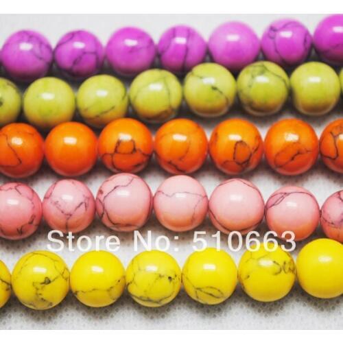 Mix 3 Different Colors,114 Pieces/ Lot, Dyed Color Of Turquoisee Beads, Beads Accessories,Jewelry Gem Stone Beads,Size: 10mm